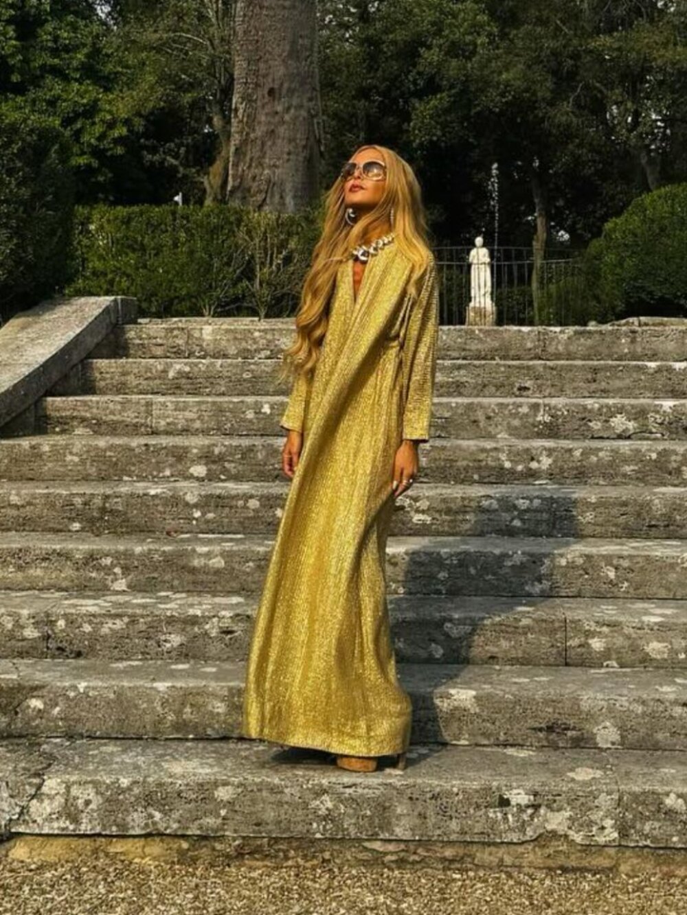Halston IV Vintage Dorian zip Cafran Metallic Gold Lurex Gown